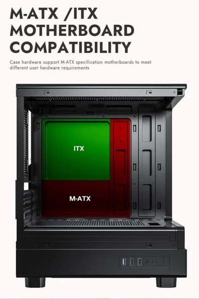 AIGO DB330M USB3.0 3×12CM Fan Temperli Cam Siyah mATX Kasa (PSU Yok) - Resim 7