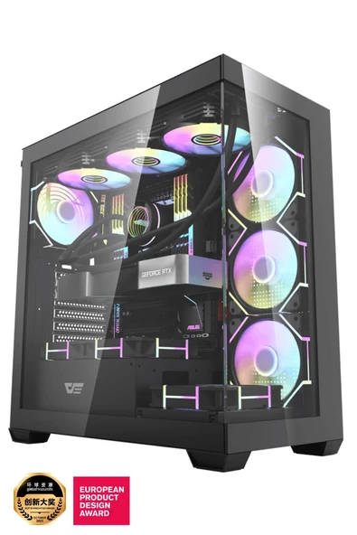 AIGO DS900 AT-750W 80+ Bronze USB3.0 Type-C 4×12CM Fan Temperli Cam Siyah ATX Kasa - Resim 3