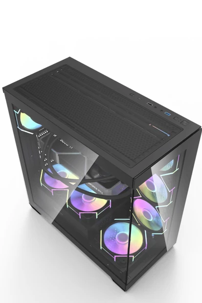 AIGO DS900 AT-750W 80+ Bronze USB3.0 Type-C 4×12CM Fan Temperli Cam Siyah ATX Kasa - Resim 5