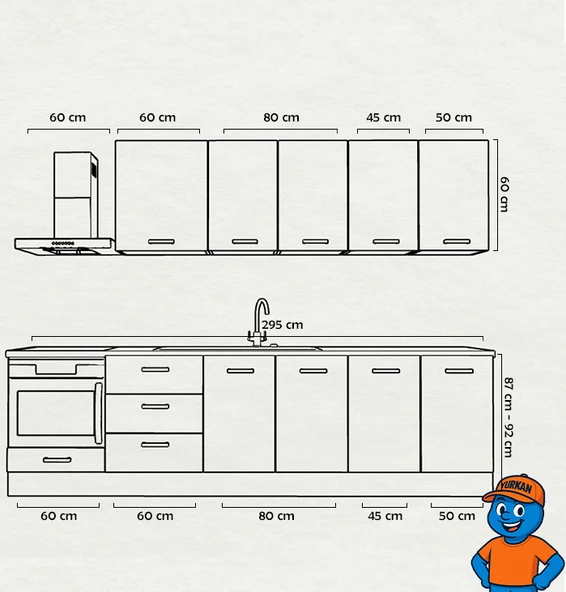 295 cm Mutfak Dolabı  MDF Kapak Tezgah Dahil YRKN295 97 - Resim 2