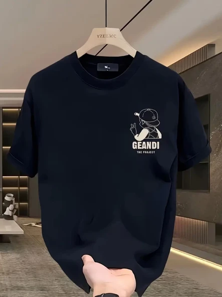 Geniş Kesim Pamuklu Tişört - GANDHI The Project Baskılı, Siyah, Rahat Kesim, Kısa Kollu, Günlük Kıyafet, Her Gün Giyilebilecek Tişört- Siyah - Resim 2