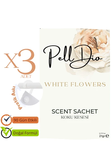 Pelldio 3'lü White Flowers Ayakkabılık Dolap Ve Çekmece Parfümlü Kese Kokusu Oda Koku Kesesi - Resim 2