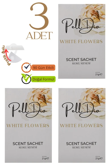 Pelldio 3'lü White Flowers Ayakkabılık Dolap Ve Çekmece Parfümlü Kese Kokusu Oda Koku Kesesi ürün görseli 1