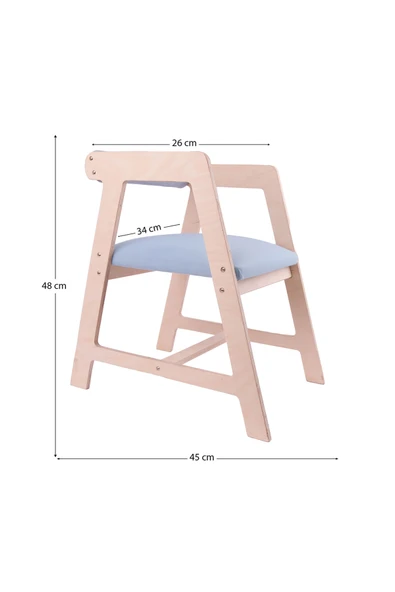 Ahşap Çocuk Oyun, Aktivite, Çalışma Masası Sandalyesi Mavi - Resim 3