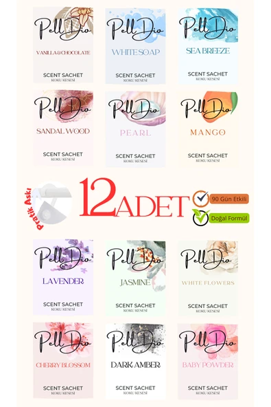 Pelldio 12'li Karışık Ayakkabılık Dolap Ve Çekmece Parfümlü Kese Kokusu Oda Koku Kesesi ürün görseli 1
