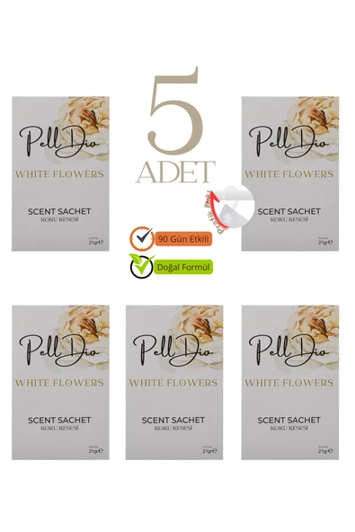 Pelldio 5'li White Flowers Ayakkabılık Dolap Ve Çekmece Parfümlü Kese Kokusu Oda Koku Kesesi ürün görseli 1