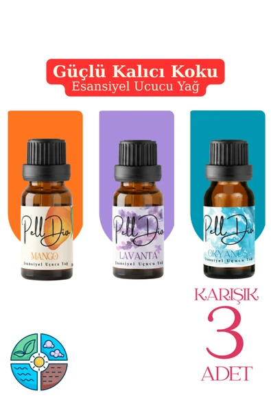 Pelldio 3'lü Esansiyel Uçucu Koku Yağı Buhurdanlık Yağı Difüzör Esansı Hobi Esans Ortam Oda 10ml-4 ürün görseli 1