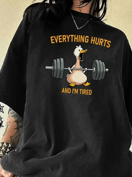 Baskılı Oversize Bisiklet Yaka T-shirt - Siyah ürün görseli 1