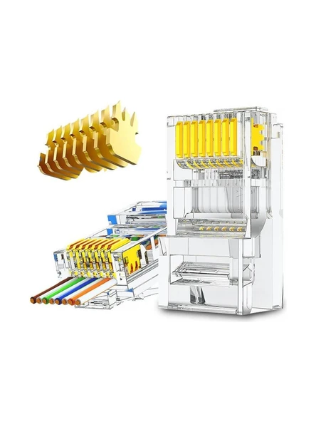 Yeni Nesil RJ-45 Yeni Nesil Delikli Konnektör 100 Adet Yeni Nesil Cat5/cat6 Yeni Nesil RJ45 100 Adet - Resim 3