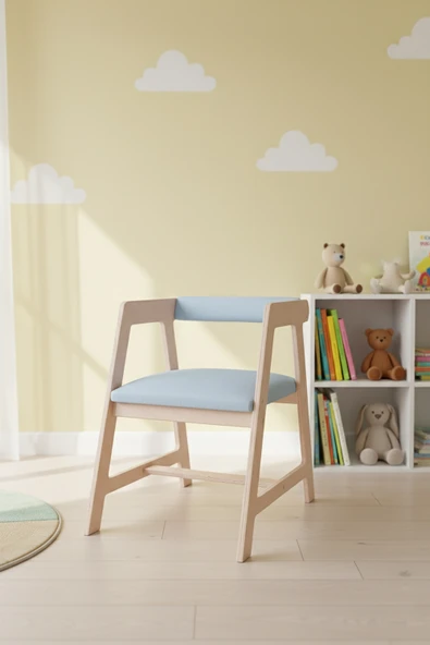 Ahşap Çocuk Oyun, Aktivite, Çalışma Masası Sandalyesi Mavi - Resim 2