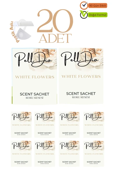 Pelldio 20'li White Flowers Ayakkabılık Dolap Ve Çekmece Parfümlü Kese Kokusu Oda Koku Kesesi ürün görseli 1