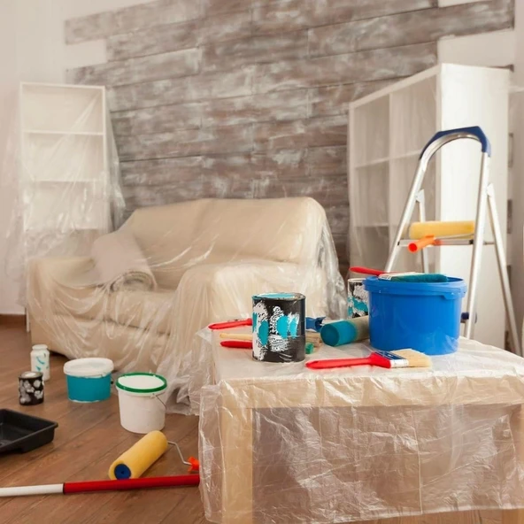 AMS NET®  Boya Badana Eşya Koruma Hışır Örtüsü 180cm x 15 mt Yapışkanlı Hışır Örtü - Resim 4