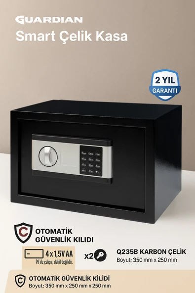 Guardian Dijital Güvenlik Kasası - Q235B Karbon Çelik Gövde (350x250x250 mm) | Şifreli + Anahtarlı - Resim 4