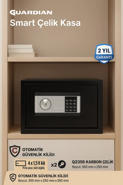 Guardian Dijital Güvenlik Kasası - Q235B Karbon Çelik Gövde (350x250x250 mm) | Şifreli + Anahtarlı - Resim 3