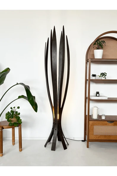 Fagus Wood ''Hedra Lambader, İskandinav Tarzı Ahşap Lambader, Dekoratif Yer Lambası, Modern Salon Aydınlatma'' - Resim 7