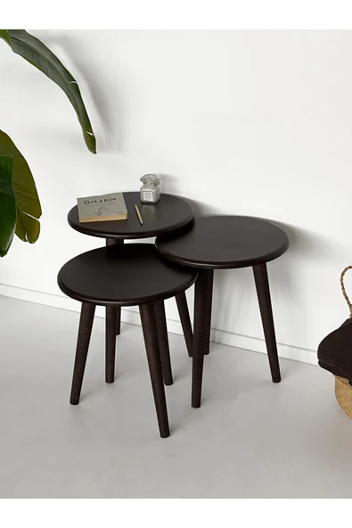 Fagus Wood ''Doğal Masif Ahşap Yörünge Sehpa Seti - 3'lü Zigon Yuvarlak Modern Takım (Yan, Dekoratif Sehpa)'' ürün görseli 1