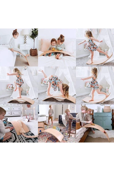 KUKKİ Wavy Board Naturel Ahşap Oyuncak Denge Tahtası(90X30) - Resim 5
