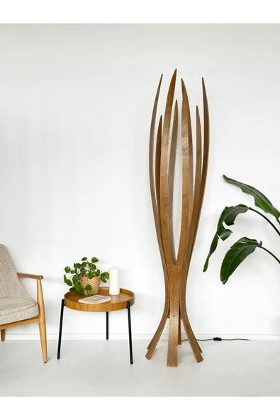 Fagus Wood ''Hedra Lambader, İskandinav Tarzı Ahşap Lambader, Dekoratif Yer Lambası, Modern Salon Aydınlatma'' - Resim 2