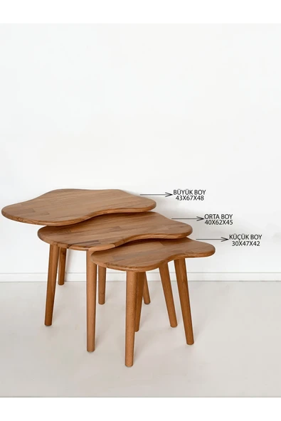 Fagus Wood 3'lü Zigon Bulut Sehpa Seti Masif Doğal Ahşap – İskandinav Modern Tasarım, Yan & Dekoratif Sehpa - Resim 4