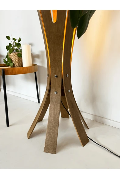 Fagus Wood ''Hedra Lambader, İskandinav Tarzı Ahşap Lambader, Dekoratif Yer Lambası, Modern Salon Aydınlatma'' - Resim 4