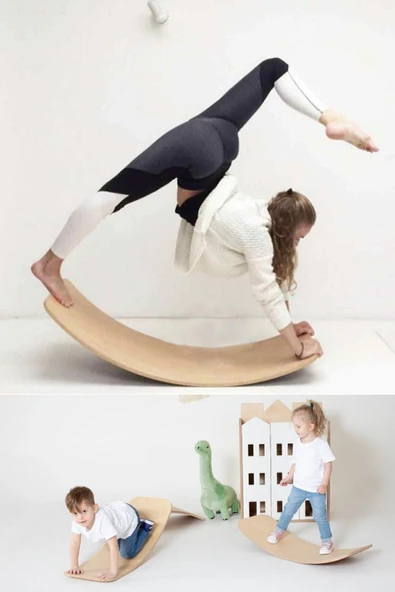 KUKKİ Wavy Board Naturel Ahşap Oyuncak Denge Tahtası(90X30) - Resim 4