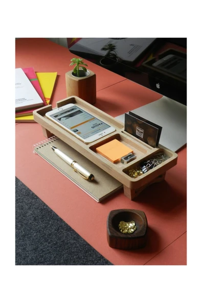 Fagus Wood Ofis Hediyesi Masa Üstü Düzenleyici Kalemlik Organizer Ahşap Telefon Standı Tutucu ürün görseli 1
