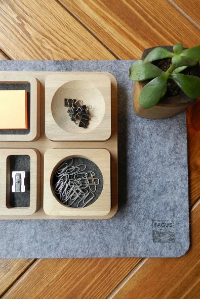 Fagus Wood Ahşap Masaüstü Düzenleyici Kalemlik Organizer, Ofis Aksesuarları Ve Çeşitleri, Terfi Ofis Hediyesi - Resim 3