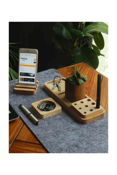 Fagus Wood Ahşap Masaüstü Düzenleyici Kalemlik Organizer, Ofis Aksesuarları Ve Çeşitleri, Terfi Ofis Hediyesi ürün görseli 1