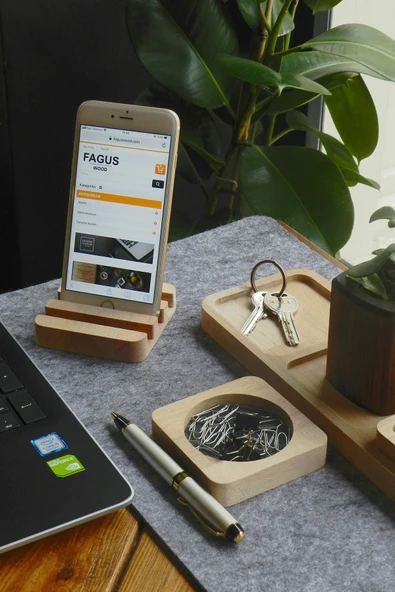 Fagus Wood Ahşap Masaüstü Düzenleyici Kalemlik Organizer, Ofis Aksesuarları Ve Çeşitleri, Terfi Ofis Hediyesi - Resim 5
