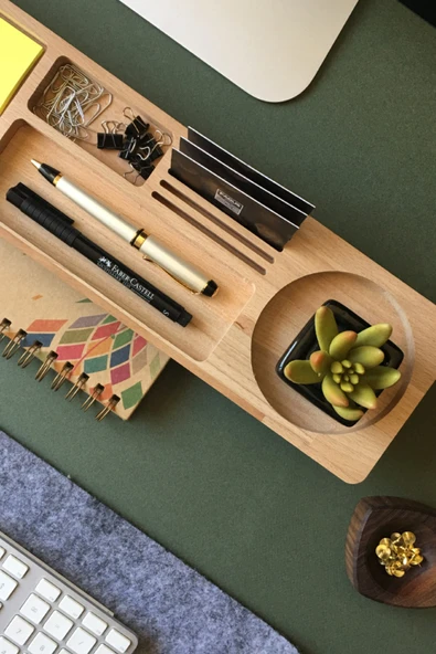 Fagus Wood Ofis Hediyesi Kartvizitlik–kalemlik-telefon Vb. Ofis Malzemelerini Koyabileceğiniz Alanlara Sahiptir - Resim 4