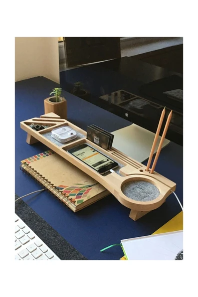 Fagus Wood Ahşap Masa Üstü Kalemlik Organizer Şarj Yerli Telefon Standı ürün görseli 1