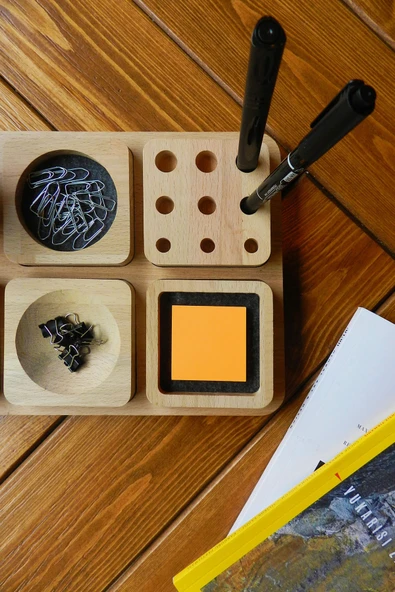 Fagus Wood Ahşap Masaüstü Düzenleyici Kalemlik Organizer, Ofis Aksesuarları Ve Çeşitleri, Terfi Ofis Hediyesi - Resim 6