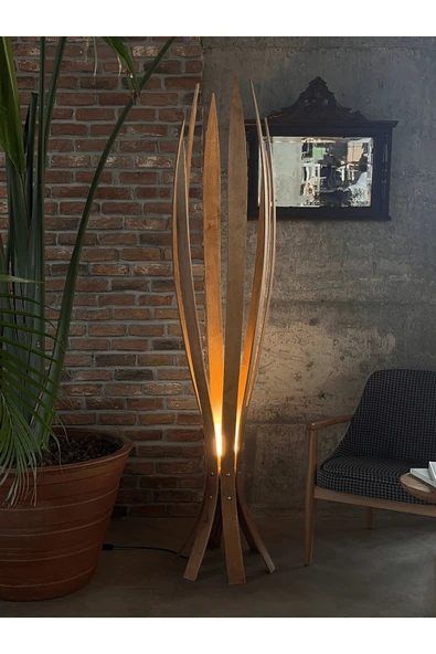 Fagus Wood ''Hedra Lambader, İskandinav Tarzı Ahşap Lambader, Dekoratif Yer Lambası, Modern Salon Aydınlatma'' ürün görseli 1