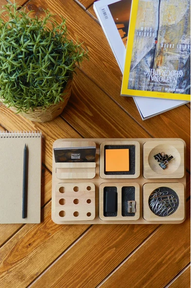 Fagus Wood Ahşap Masaüstü Düzenleyici Kalemlik Organizer, Ofis Aksesuarları Ve Çeşitleri, Terfi Ofis Hediyesi - Resim 2