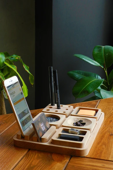 Fagus Wood Ahşap Masaüstü Düzenleyici Kalemlik Organizer, Ofis Aksesuarları Ve Çeşitleri, Terfi Ofis Hediyesi ürün görseli 1