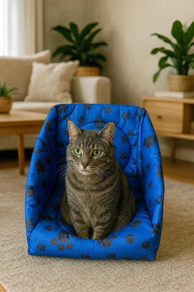 PetyMall Üç Fonksiyonlu Kedi Yatağı - Mavi - Resim 4