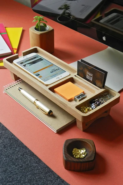 Fagus Wood Ofis Hediyesi Kartvizitlik–kalemlik-telefon Vb. Ofis Malzemelerini Koyabileceğiniz Alanlara Sahiptir ürün görseli 1