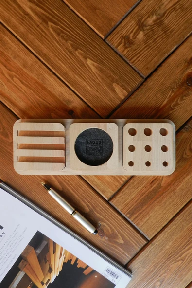 Fagus Wood Ahşap Masaüstü Düzenleyici Kalemlik Organizer, Ofis Aksesuarları Ve Çeşitleri, Terfi Ofis Hediyesi - Resim 7