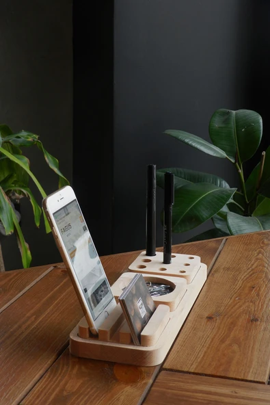 Fagus Wood Ahşap Masaüstü Düzenleyici Kalemlik Organizer, Ofis Aksesuarları Ve Çeşitleri, Terfi Ofis Hediyesi - Resim 4