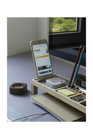 Fagus Wood Mini Sharpy Masa Düzenleyici (Gri) - Resim 5