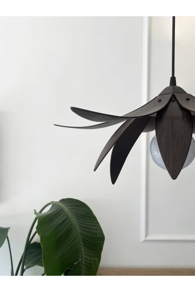 Fagus Wood Lotus Avize – Ahşap Modern ve Minimal Tasarım Avize, İskandinav Salon ve Oturma Odası Aydınlatması - Resim 6