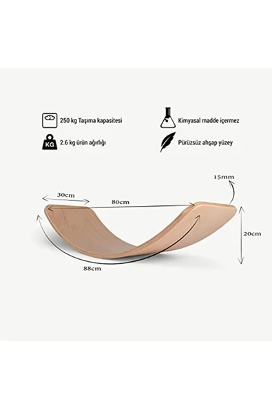 KUKKİ Wavy Board Naturel Ahşap Oyuncak Denge Tahtası(90X30) - Resim 2