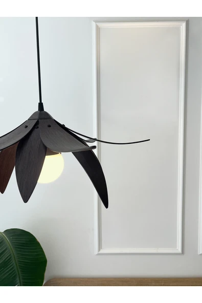 Fagus Wood Lotus Avize – Ahşap Modern ve Minimal Tasarım Avize, İskandinav Salon ve Oturma Odası Aydınlatması - Resim 4