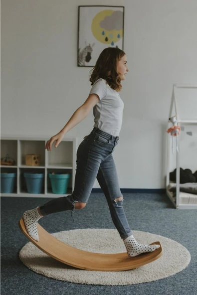 Renkli Tahtalar Denge Tahtası Balance Board Doğal Ahşap Oyuncak - Resim 4