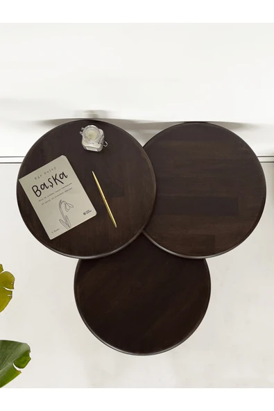 Fagus Wood ''Doğal Masif Ahşap Yörünge Sehpa Seti - 3'lü Zigon Yuvarlak Modern Takım (Yan, Dekoratif Sehpa)'' - Resim 4