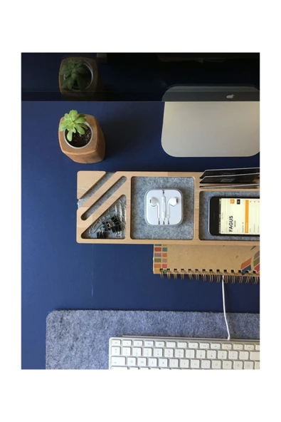 Fagus Wood Ahşap Masa Üstü Kalemlik Organizer Şarj Yerli Telefon Standı - Resim 4