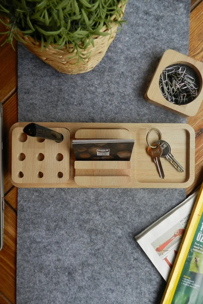 Fagus Wood Ahşap Masaüstü Düzenleyici Kalemlik Organizer, Ofis Aksesuarları Ve Çeşitleri, Terfi Ofis Hediyesi ürün görseli 1