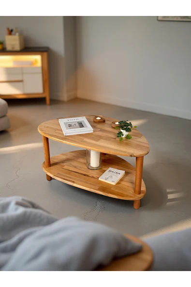 Fagus Wood Soren Orta Sehpa - Masif Ahşap Iki Raflı Modern Sehpa ürün görseli 1