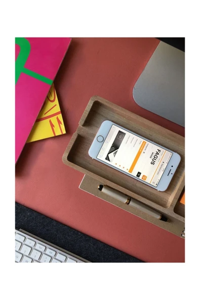 Fagus Wood Ofis Hediyesi Masa Üstü Düzenleyici Kalemlik Organizer Ahşap Telefon Standı Tutucu - Resim 3