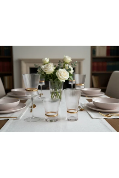 Kristal Optikli Altın Yaldızlı Bardak Seti 18 Parça 6 Kişilik ürün görseli 1